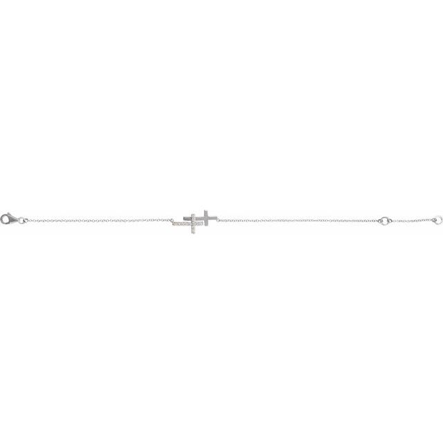 14k White 1/5 Ctw Natural Diamond Double Sideways Cross 7-8' Bracelet