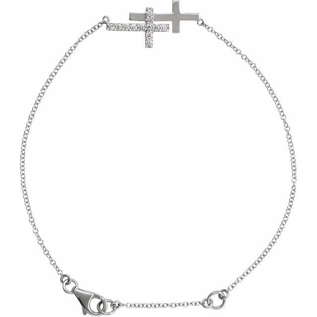 14k White 1/5 Ctw Natural Diamond Double Sideways Cross 7-8' Bracelet