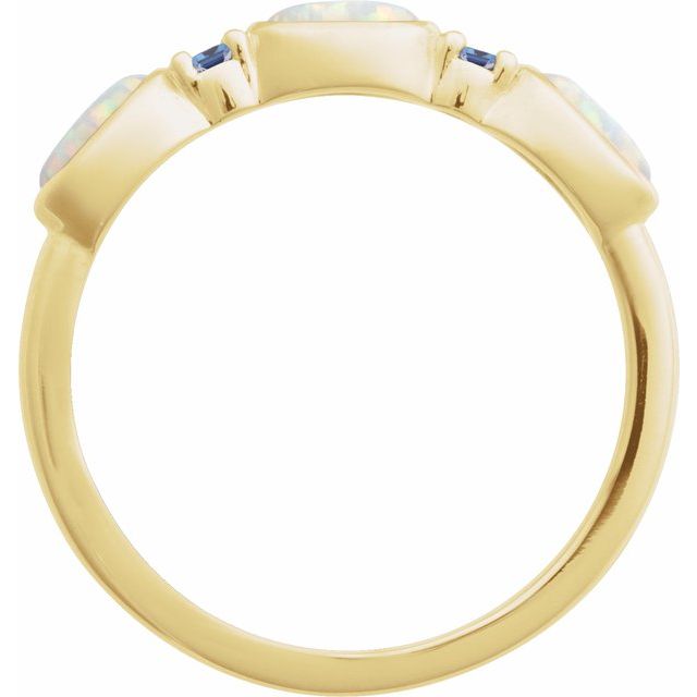 14K Yellow Lab-Grown White Opal & Natural Tanzanite Stackable Ring