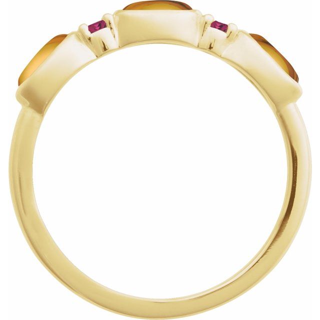 14K Yellow Natural Citrine & Natural Pink Tourmaline Stackable Ring