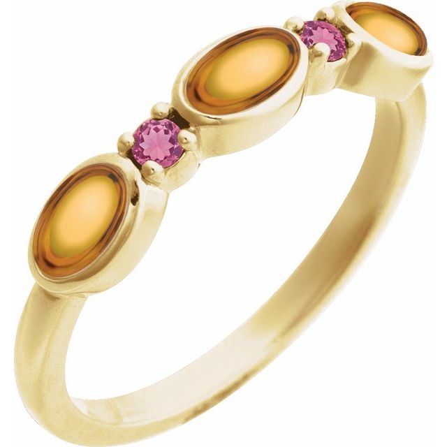14K Yellow Natural Citrine & Natural Pink Tourmaline Stackable Ring