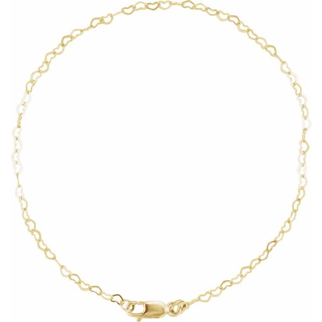 14K Yellow 1.9 mm Heart 7' Chain