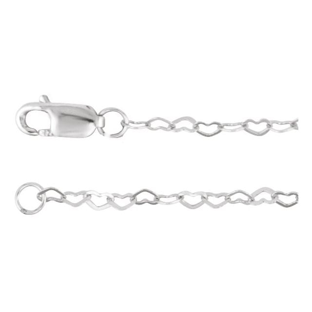 14K White 1.9 mm Heart 7' Chain