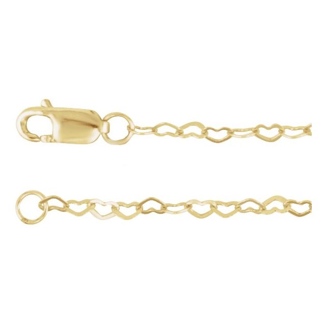 14K Yellow 1.9 mm Heart 7' Chain