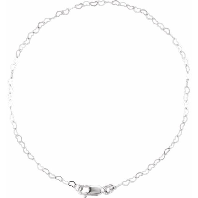 14K White 1.9 mm Heart 7' Chain