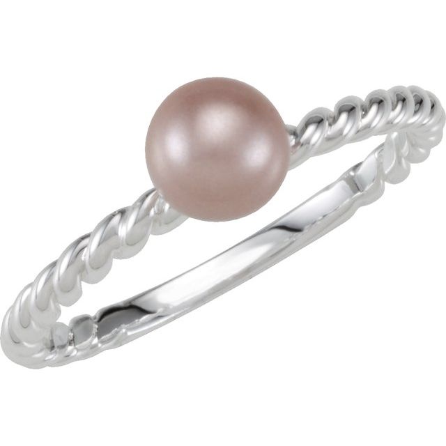 Sterling Silver Imitation Pink Pearl Rope Ring