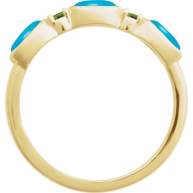 14K Yellow Natural Turquoise & Natural Peridot Stackable Ring
