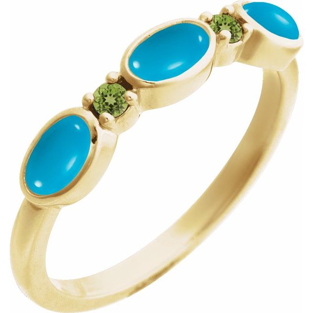 14K Yellow Natural Turquoise & Natural Peridot Stackable Ring