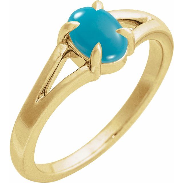 14K Yellow Natural Turquoise Cabochon Ring