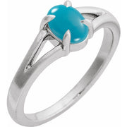 14K White Natural Turquoise Cabochon Ring