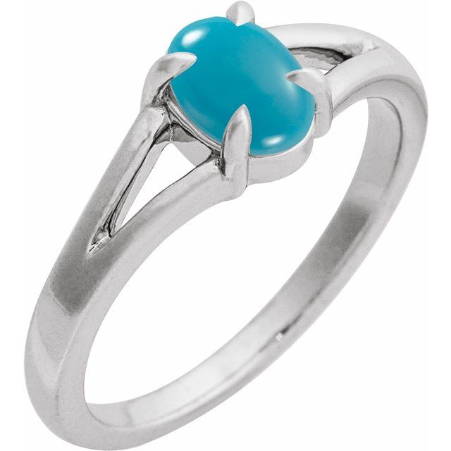14K White Natural Turquoise Cabochon Ring