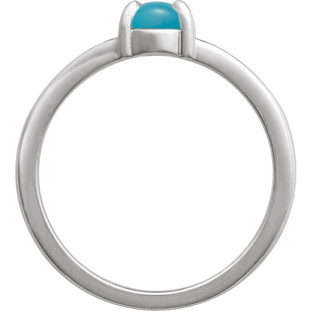 14K White Natural Turquoise Cabochon Ring