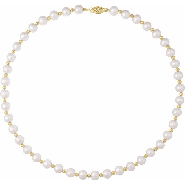 14K Yellow Cultured White Freshwater Pearl 18' Necklace