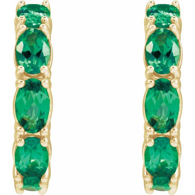 14K Yellow Lab-Grown Emerald Hoop Earrings