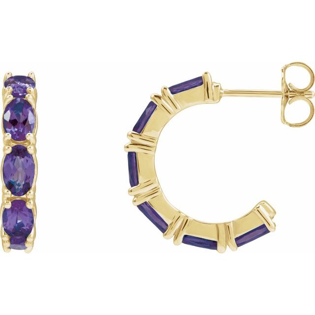 14K Yellow Natural Amethyst Hoop Earrings