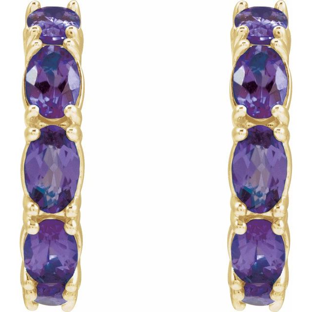 14K Yellow Natural Amethyst Hoop Earrings