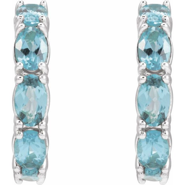 14K White Natural Aquamarine Hoop Earrings