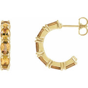 14K Yellow Natural Citrine Hoop Earrings