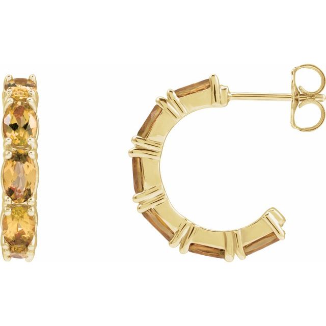 14K Yellow Natural Citrine Hoop Earrings