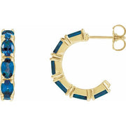 14K Yellow Lab-Grown Blue Sapphire Hoop Earrings