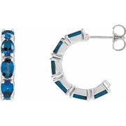 14K White Lab-Grown Blue Sapphire Hoop Earrings