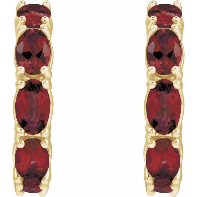 14K Yellow Natural Mozambique Garnet Hoop Earrings