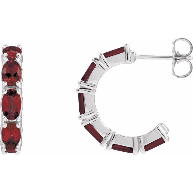 14k White Natural Mozambique Garnet Hoop Earrings