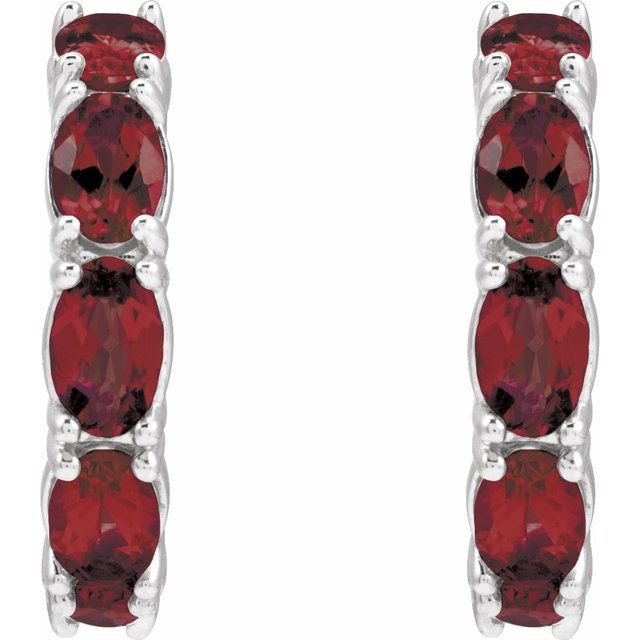 14k White Natural Mozambique Garnet Hoop Earrings