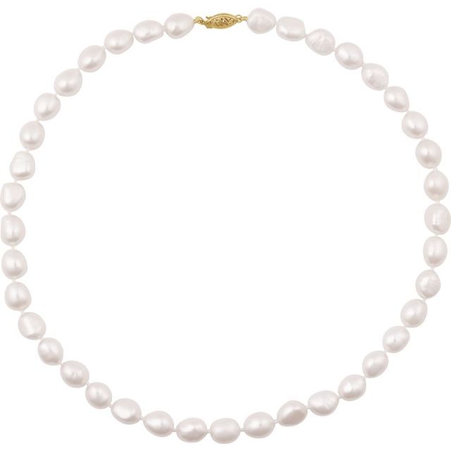14K Yellow Cultured White Freshwater Pearl 18' Necklace