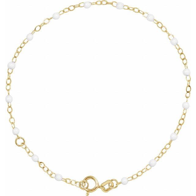 14K Yellow 2 mm Adjustable White Enamel Bead 6-7' Chain