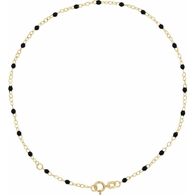 14K Yellow 2 mm Adjustable Black Enamel Bead 9-10' Chain
