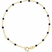 14K Yellow 2 mm Adjustable Black Enamel Bead 6-7' Chain