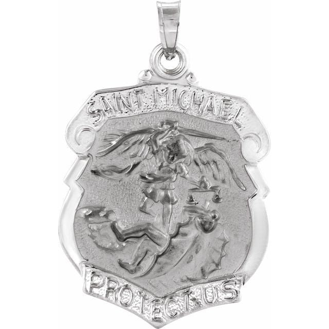 14K White 25x21 mm St. Michael Medal