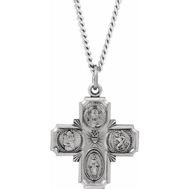 Sterling Silver 25x24 mm Four-Way Cross Medal 24' Necklace