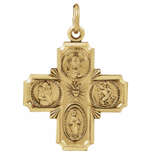14K Yellow 25x24 mm Four-Way Cross Medal