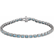 14K White Natural Sky Blue Topaz Line 7' Bracelet