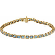 14K Yellow Natural Sky Blue Topaz Line 7' Bracelet