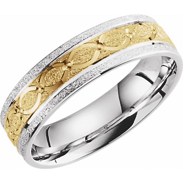 14K White/Yellow 6 mm Design Band Size 10