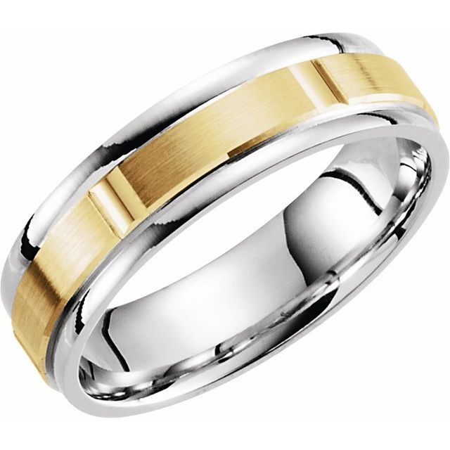 14K White/Yellow 6 mm Grooved Band with Satin Finish Size 7