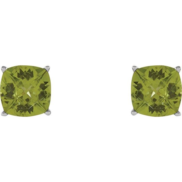 Sterling Silver 7x7 mm Cushion Natural Peridot Earrings