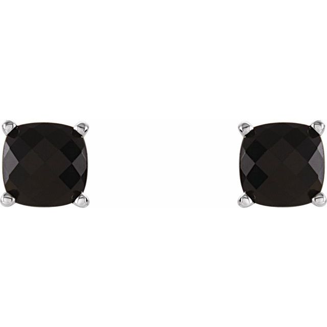 Sterling Silver 6x6 mm Cushion Natural Black Onyx Earrings