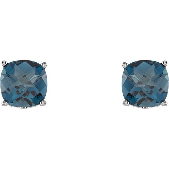 Sterling Silver 5x5 mm Cushion Natural London Blue Topaz Earrings