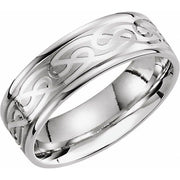 14K White 7 mm Celtic-Inspired Grooved Band Size 10