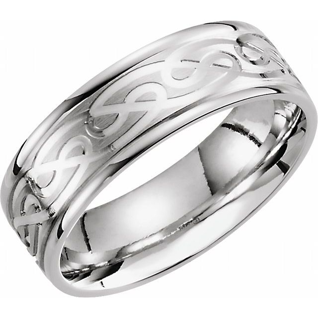 14K White 7 mm Celtic-Inspired Grooved Band Size 10