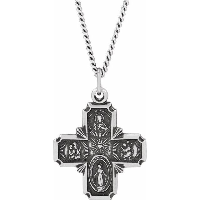 Sterling Silver 19x17.7 mm Four-Way Cross Medal 18' Necklace