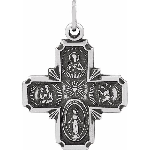 14K White 18x18 mm Four-Way Cross Medal