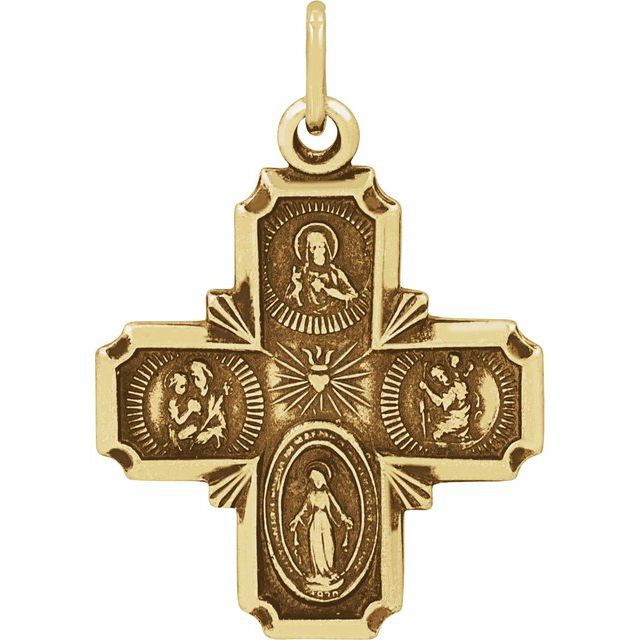 14K Yellow 18x18 mm Four-Way Cross Medal