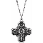 Sterling Silver 30x29 mm Four-Way Cross Medal 24' Necklace