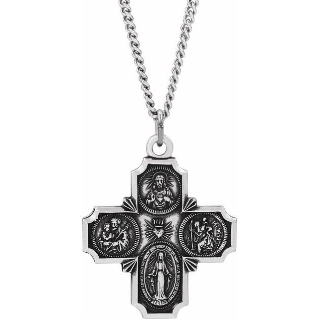 Sterling Silver 30x29 mm Four-Way Cross Medal 24' Necklace