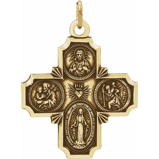 14K Yellow 30x29 mm Four-Way Cross Medal